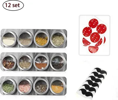 Produktbild von 12PCS Gewürzregal Set mit magnetischen Gläsern, Ständer und Wandhalterung