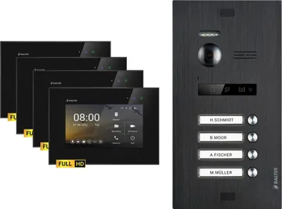 Produktbild von BALTER EVO HD Schwarz Video Türsprechanlage Set 4 Teilnehmer 4x 7" Monitor Schwarz