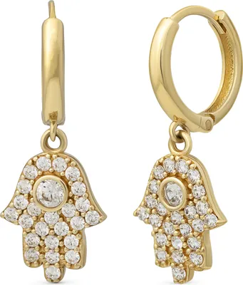 Produktbild von SuzanGold Ohrringe Damen Echtgold Fatimas Hand Huggies 375 Gelbgold mit Zirkonia