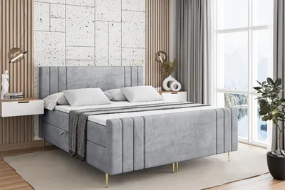 Produktbild von ALTDECOR Boxspringbett mit Gold Füßen, Matratze und Lattenrost, Topper, Fußteil, Polsterbett mit Bettkasten, Bett mit Stauraum H4-Matratze, Doppelbett - IDRIKO-FZ-Z - 160x200 - Grau Monolith