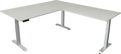 Produktbild von Kerkmann Move 4 elektrisch höhenverstellbarer Schreibtisch lichtgrau rechteckig, T-Fuß-Gestell silber 200,0 x 220,0 cm