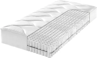 A cutaway view of a mattress showing its internal spring structure.