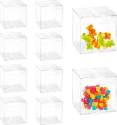 Produktbild von 50 Stück Transparente Kunststoff Geschenkbox Würfel für Weihnachten, Hochzeit, Party, Valentinstag - Schokolade, Süßigkeiten (5 x 5 x 5 cm)