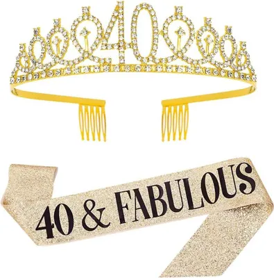 Produktbild von Schärpe zum 40. Geburtstag, goldene Schärpe und Krone zum Geburtstag für Mädchen, Party Forever, 40 Jahre alte Dekorationen für Partyzubehör