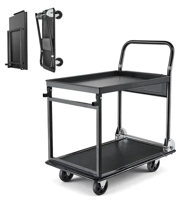 Image de Chariot pliable VEVOR 317 kg, chariot à plate-forme avec roues en PU, chariot à outils, chariot d'atelier, chariot à matériel, chariot de transport à 2 étages, pour entrepôt, garage, atelier, bureau, 730 x 470 x 820 mm