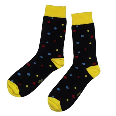 Produktbild von Damen Basic Socken aus Baumwolle Ringel und Punkte Schwarz-Gelb Punkte Größe 39-42