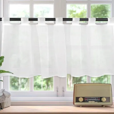 Immagine prodotto di Ibenzoa® Tenda a pannello, colore bianco, 60 x 90 cm – semitrasparente, 100% poliestere, tenda corta con passanti, ideale per cucina e sala da pranzo