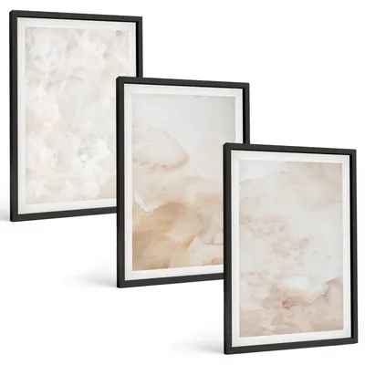 Produktbild von Bilder Set 3-teilig im schwarzen Rahmen – Wandbilder 3 Stück – gerahmte Poster für Wohnzimmer, Schlafzimmer und Flur – 40x60 cm – Modische Pastelltexturen