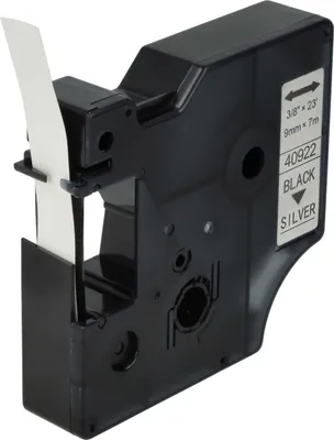 Produktbild von vhbw Schriftband-Kassette kompatibel mit Dymo LabelManager 100, 210D, 120P, 200, 260P, 100 Plus, 160 Etiketten-Drucker 7m x 9mm Schwarz auf Silber