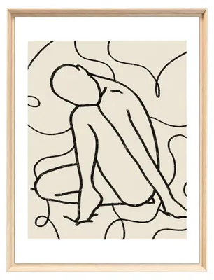 Image de Tableau mural encadré silhouette humaine line art 60x80 cm, Tableau mural moderne pour décoration intérieure