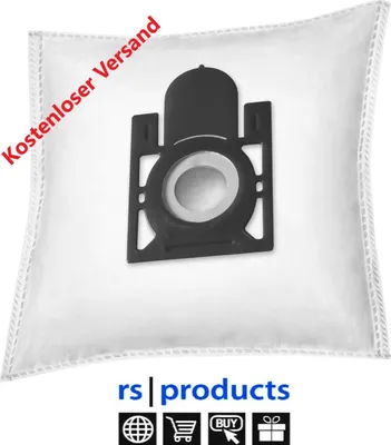 A white vacuum cleaner bag with a black adapter piece in the center, set against a plain white background.