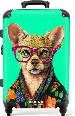 Produktbild von NoBoringSuitcases.com® Großer Koffer - Brille - Tier - Hund - Blumen - Chihuahua - Kombinationsschloss TSA - Hartschalen Trolley 4 Rollen - 72 liter - Reisekoffer - 66 cmKoffer Mittelgroß 67x43x25 cm, 72L,
