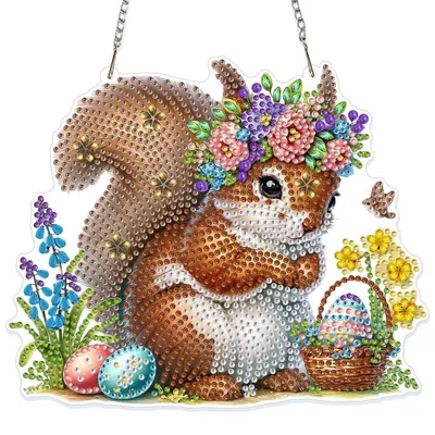Produktbild von Diamond Painting Anhänger Eichhörnchen Beidseitig mit Kette Fensterbild Ostern Geschenk