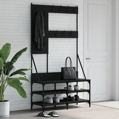 Obrázek produktu pro Věšák na kabáty s botníkem černý 100x40x184 cm