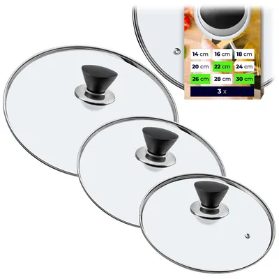 Produktbild von KADAX Topfdeckel "Taranto", hitzebeständiger Deckel-set aus Glas mit griff, drei Größen (22+26+30 cm)
