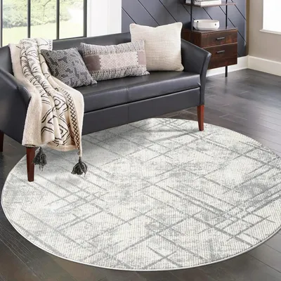Produktbild von Teppich Wohnzimmer Kurzflor Grau - 200 cm Rund - Klassisch Modern Vintage-Optik, Meliert, Used-Look