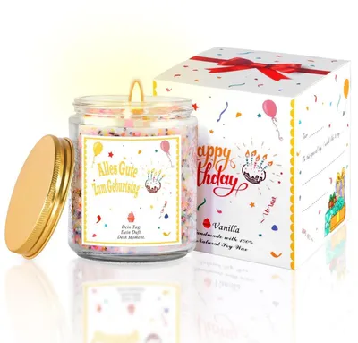 Productafbeelding van Geurkaars in glas, vanille-roomtaart, 200g, sojawas, lange brandduur, cadeauverpakking