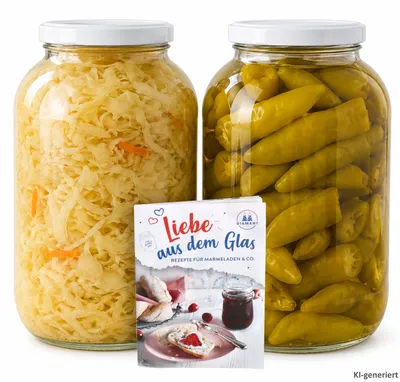 Immagine prodotto di Set da 2 barattoli per conserve, capacità 4,25 litri, con coperchio bianco, e ricettario