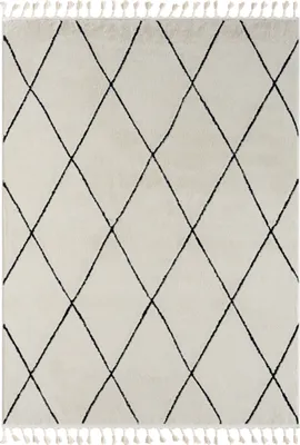 Obrázek produktu pro Koberec MY-RUG, Freya, 240x190, bílý, koberec s vysokým vlasem, moderní, marocký design, nadýchaný, měkký, skandinávský kosočtvercový vzor, obdélníkový tvar