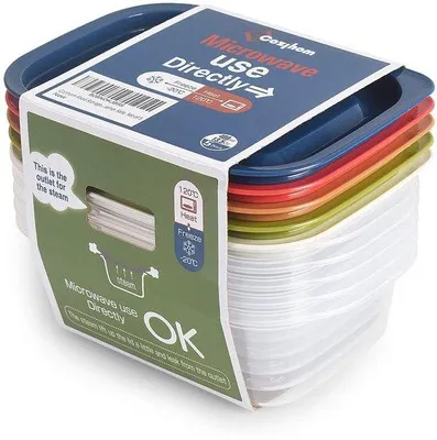Image de Boîtes alimentaires en plastique, à fermeture hermétique avec évents, adaptées au micro-ondes et au lave-vaisselle, lot de 5