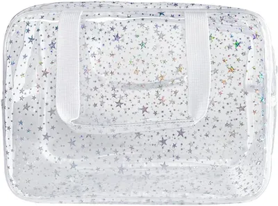 Imagen del producto de Estuche de maquillaje de PVC, impermeable, de 30x13x20 cm, con estampado de estrellas, ideal para viajes