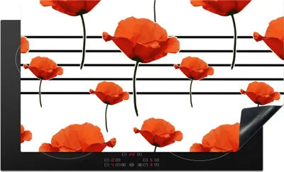 Produktbild von KitchenYeah© Herdabdeckplatte Musik - Mohn , 91x52cm, Küche Deko, Glaskeramikkochfeld Herdabdeckung, Abdeckplatte fùr Kochfeld