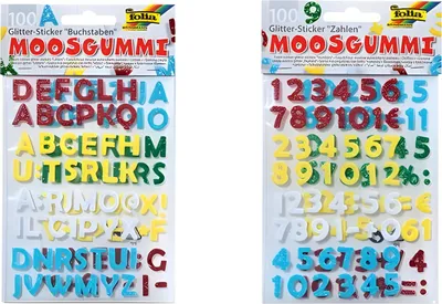 Produktbild von folia Moosgummi Glitter-Sticker Buchstaben 100 Stück
