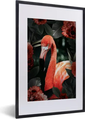 Produktbild von MuchoWow® MuchoWow® Gerahmtes Poster Flamingo - Rot - Blume 40x60 cm - Poster mit zchwarzem Bilderrahmen - Poster in Rahmen