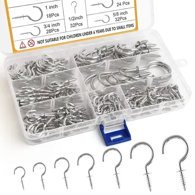 Imagen del producto de TRANKIELO® - Juego de 160 ganchos para tornillos - Metal niquelado - 7 tamaños - Resistente y duradero