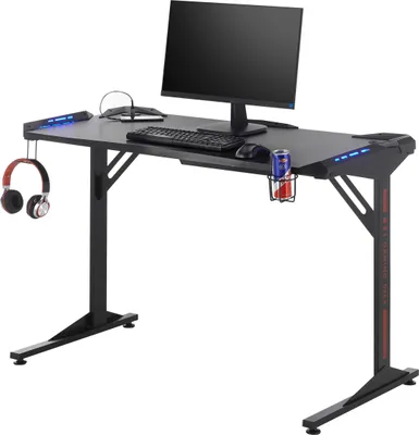 Immagine prodotto di Scrivania da gioco - Nero - Decoro in carbonio nero - 119 x 60 cm - Metallo - con illuminazione a LED