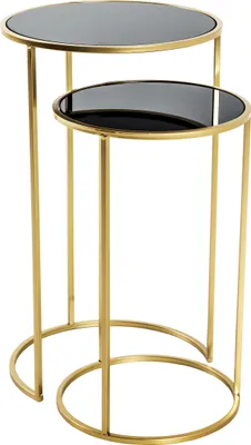 Produktbild von HAKU Beistelltisch Couchtisch 2er Set gold, schwarz - Metall, Sicherheitsglas 5 mm, B/H/T: 30/35 x 50/60 x 30/35 cm
