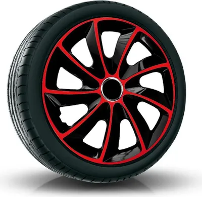 Obrázek produktu pro Středové kryty kol NRM STIG, červené/černé 17" palců. (4 x univerzální lemy kol)