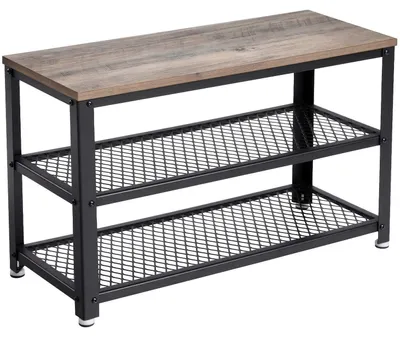 Zdjęcie produktu dla Półka na buty - Regał na buty - Szafka na buty - Styl industrialny - Wygląd drewna, kolor szaro-czarny - 73 x 30 x 45 cm