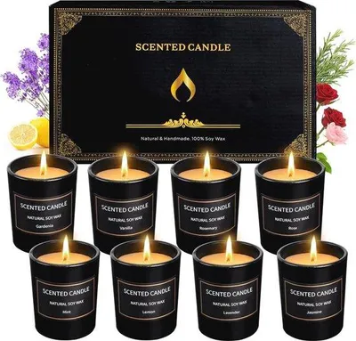 Produktbild von Famanu Duftkerzen Set - 8 Stressabbauende Natürliche Sojawachskerzen