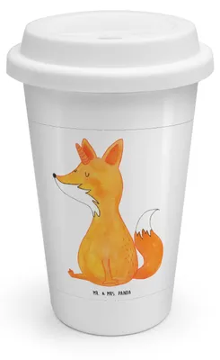 Produktbild von Mr. & Mrs. Panda Thermobecher Einhorn Fuchs - Weiß - Geschenk, Kaffeebecher To Go, Becher, Füchse, Einhörner, Fuchshörnchen, Mehrwegbecher, Unicorn, ToGo, Unicorns