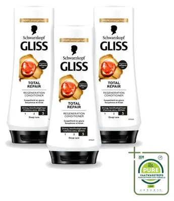 Produktbild von 3 x Schwarzkopf Gliss Hair Repair Total Repair Conditioner - 200 ml - Großpackung - 3 Stücke