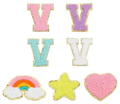 Chenille-Patches, 7 Stück, 5 cm, Buchstabe V, selbstklebend