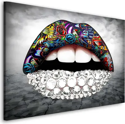 Produktbild von Diamond Lips Pop Art Wandbild Leinwandbild Deko Kunst XL: 150x100x4cm