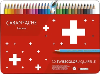 Image de CARAN D'ACHE 1285.730 Crayons de couleur Swisscolor étui métallique de 30 pièces