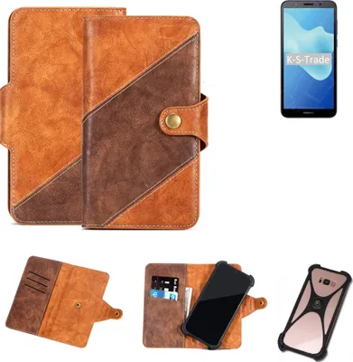 Produktbild von K-S-Trade Handy-Hülle Schutz-Hülle Bookstyle Case Wallet-Case kompatibel mit Huawei Y5 2018 Handy Cover Bumper Kantenschutz Smartphone dunkelbraun