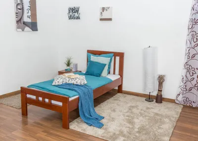 Produktbild von Einzelbett "Easy Premium Line" K8, Buche Vollholz massiv kirschrot lackiert - Liegefläche: 90 x 200 cm