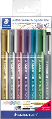 Produktbild von STAEDTLER permanentný popisovač Metallic 6-pack case + pigmentový liner