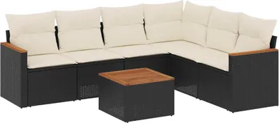 Immagine prodotto di vidaXL Set di divani da giardino 7 pezzi con cuscini in polirattan nero