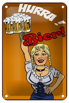Produktbild von Blechschild Pinup 12x18cm Hurra Bier