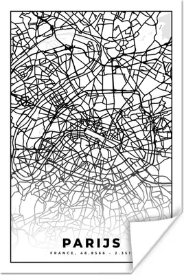 Produktbild von MuchoWow® Poster Paris - Stadtplan - Schwarz und weiß - Karte 20x30 cm - Papierdruck