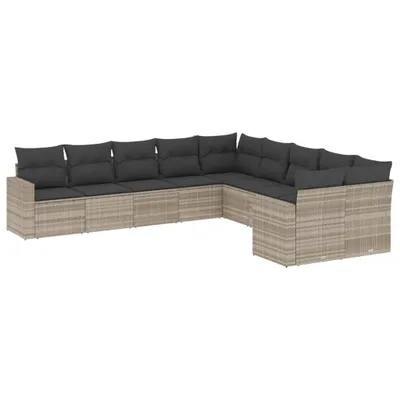 Produktbild von vidaXL 10-tlg. Garten-Sofagarnitur mit Kissen Hellgrau Poly Rattan