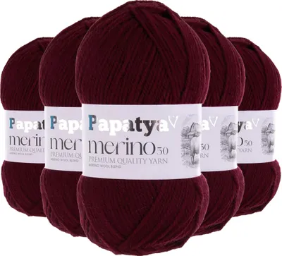 Papatya Merino50 Winterwolle 5 x 100g Strickgarn 50% Wolle Oeko-Tex Häkelgarn Farbwahl dunkelrot