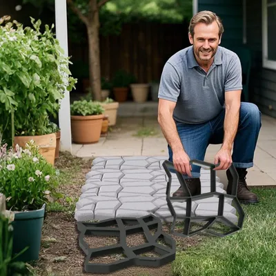 Produktbild von YZNAHRE 2 Stück Pflasterform Gießform Gehweg Schablone 9 Kammern DIY Garten Betonformen Schalungsform Pflastersteine Streichen aus Kunststoff für Trittsteinen Garten Rasenbahnen, Irregulär