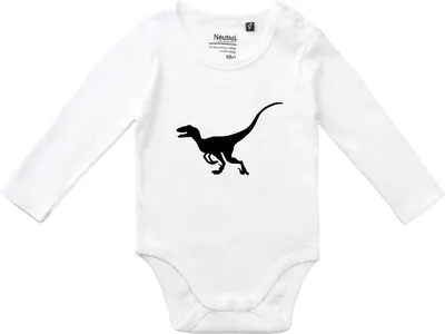 Produktbild von Huuraa Baby Body Velociraptor Dinosaurier 62 White  Baumwolle Fairtrade Langarmbody Geschenkidee