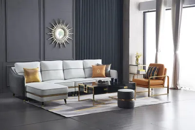 Produktbild von Modernes Sofa Ecksofa L-Form Couchtisch Hocker Ecksofa Polster Hocker 4tlg. Set